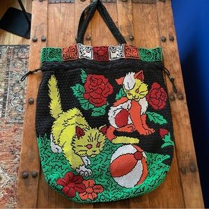 VINTAGE NEON Beaded Cat Tote